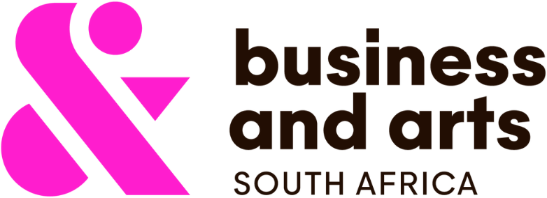 A logo with a large, pink ampersand and geometric shapes on the left. On the right, it reads “business and arts SOUTH AFRICA” in bold, black letters, with "SOUTH AFRICA" in smaller, uppercase font below the rest of the text.